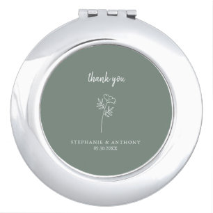 Sage Green Wildflower Wedding Thank You Compact Mirror