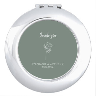 Sage Green Wildflower Wedding Thank You Compact Mirror