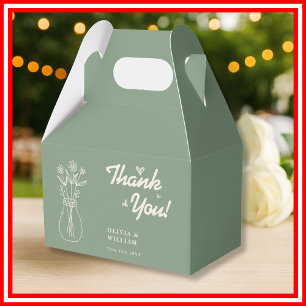 Sage Green Wildflower Wedding Thank You Favor Boxes