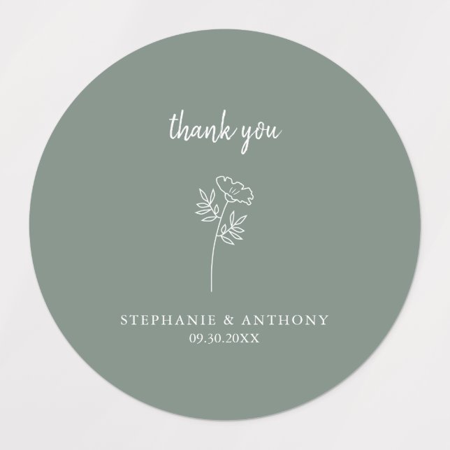 Sage Green Wildflower Wedding Thank You Labels (Design 1)