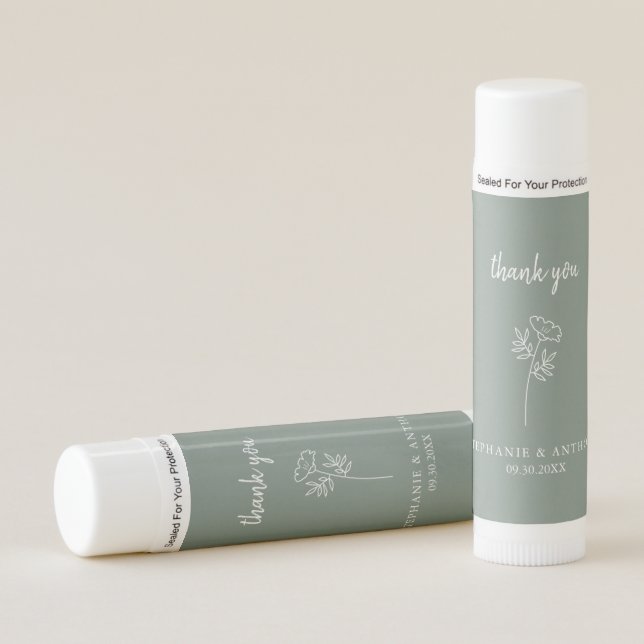 Sage Green Wildflower Wedding Thank You Lip Balm (Front)