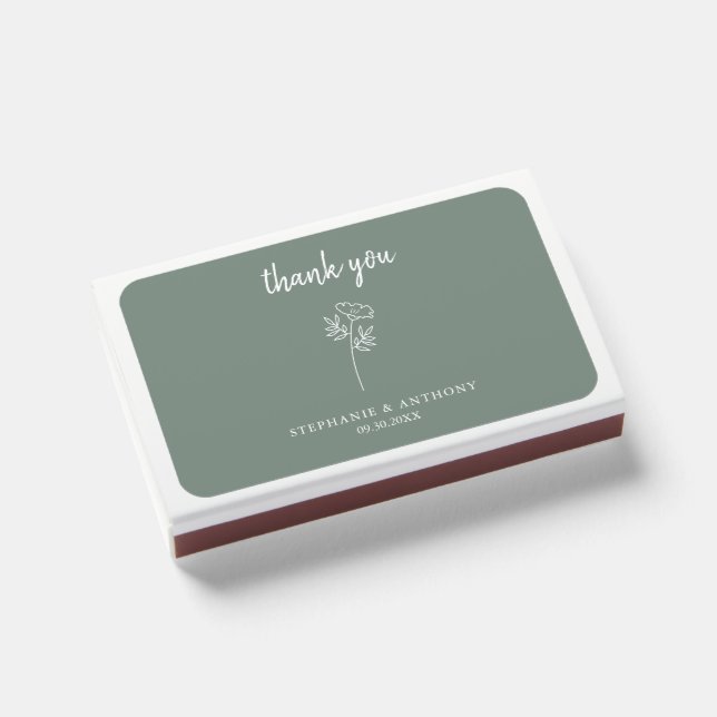 Sage Green Wildflower Wedding Thank You    Matchboxes (Front Closed)