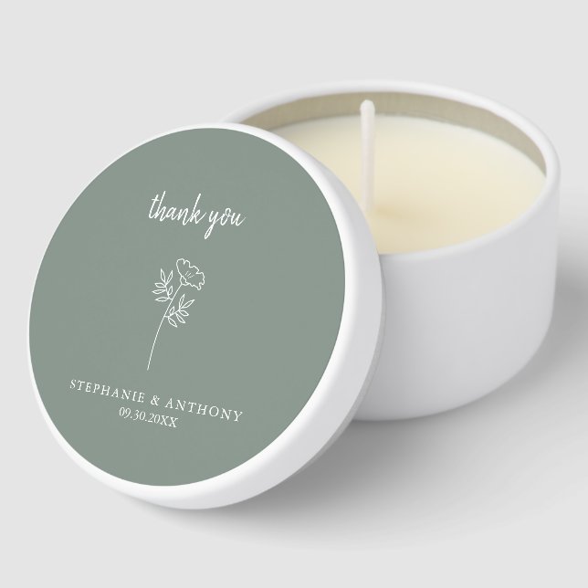 Sage Green Wildflower Wedding Thank You Mini Candle Favors (Corner)