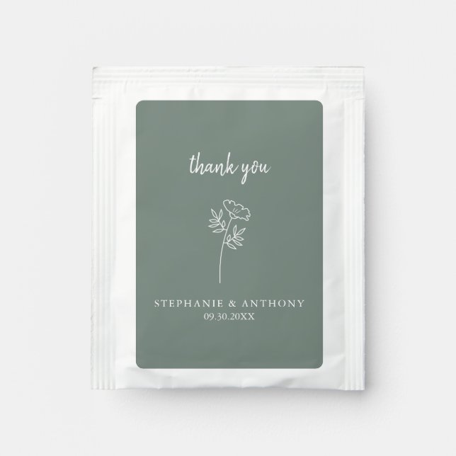 Sage Green Wildflower Wedding Thank You Tea Bag Drink Mix (Front)