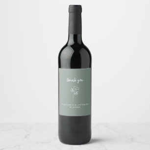 Sage Green Wildflower Wedding Thank You Wine Label
