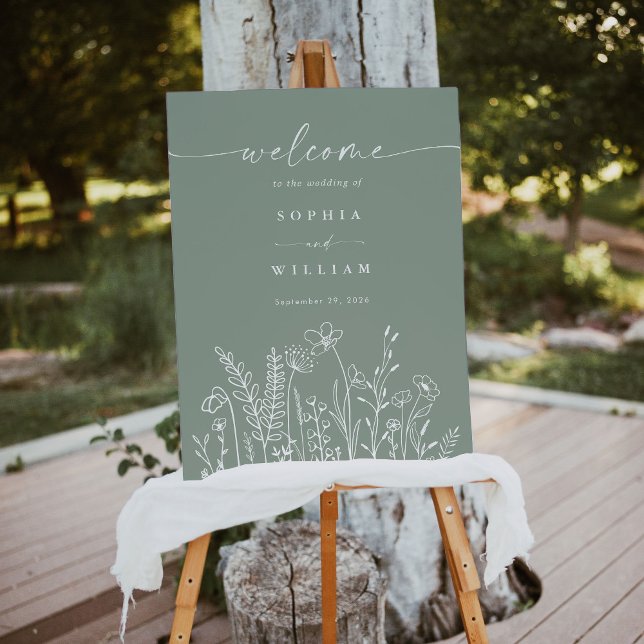 Sage Green Wildflower Wedding Welcome Sign (Creator Uploaded)