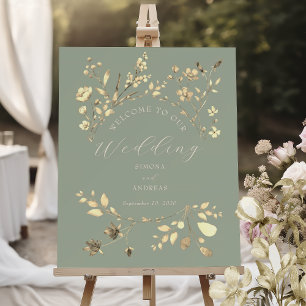 Sage Green Wildflower Wedding Welcome Sign