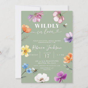 Sage Green Wildflower Wildly in Love Bridal Shower Invitation