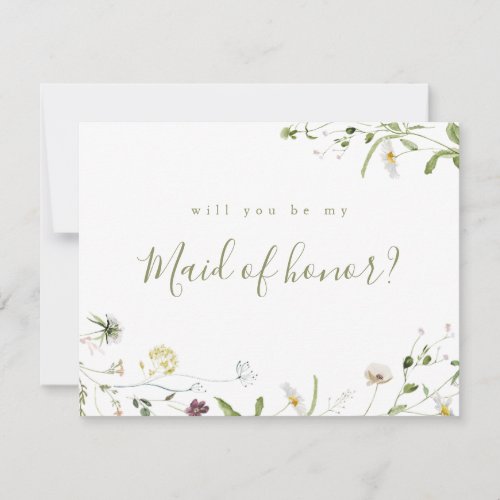 Sage Green Wildflower will you be my maid of honor Invitation