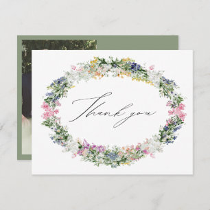 Sage Green Wildflower Wreath Baptism Photo Thank You Card