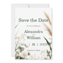 Sage Green Wildflowers and Pampas Save The Date