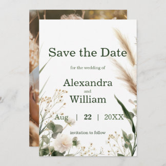 Sage Green Wildflowers and Pampas Save The Date