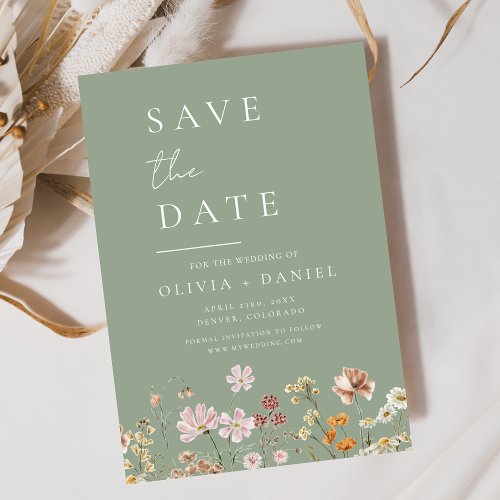 Sage Green Wildflowers Boho Save the Date