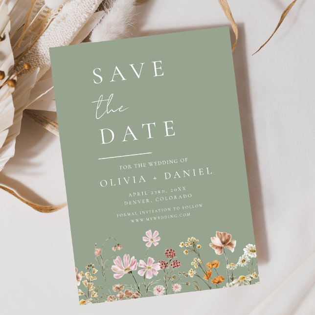 Sage Green Wildflowers Boho Save the Date (Creator Uploaded)