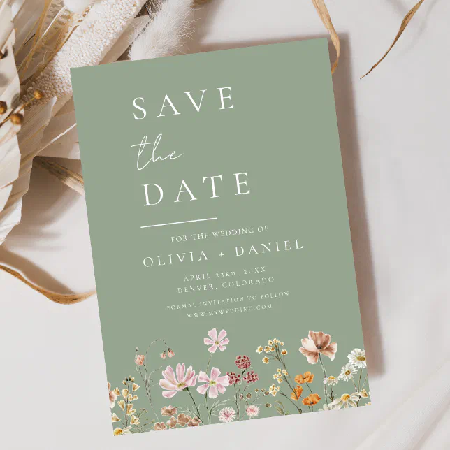 Sage Green Wildflowers Boho Save the Date
