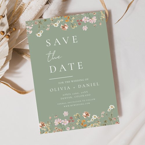 Sage Green Wildflowers Boho Save the Date
