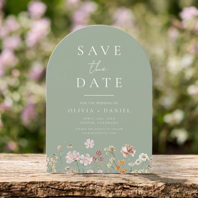 Sage Green Wildflowers Boho Save the Date (Creator Uploaded)