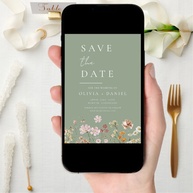 Sage Green Wildflowers Boho Save the Date (Front Digital)