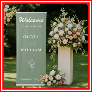 Sage Green Wildflowers Boho Wedding Welcome Sign