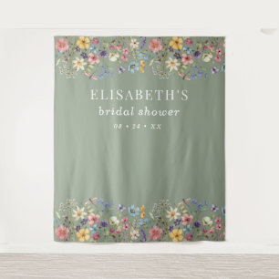 Sage Green Wildflowers Bridal Shower Backdrop