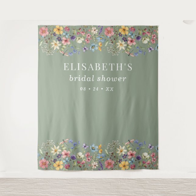 Sage Green Wildflowers Bridal Shower Backdrop (Front)
