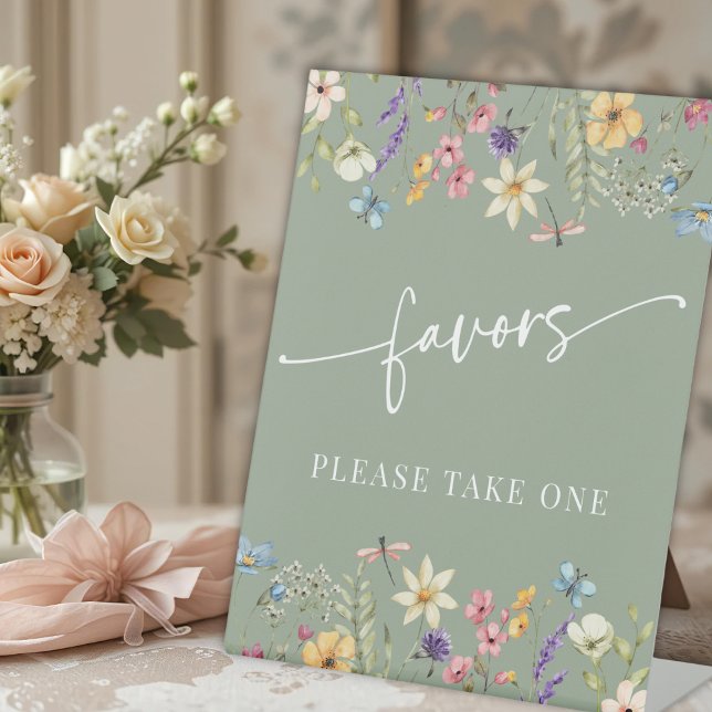 Sage Green Wildflowers Bridal Shower Pedestal Sign (Creator Uploaded)