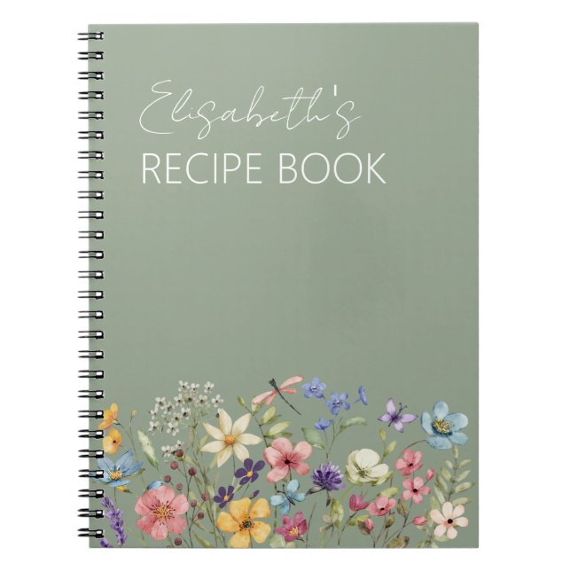  Sage Green  Wildflowers Bridal Shower Recipe Book (Front)