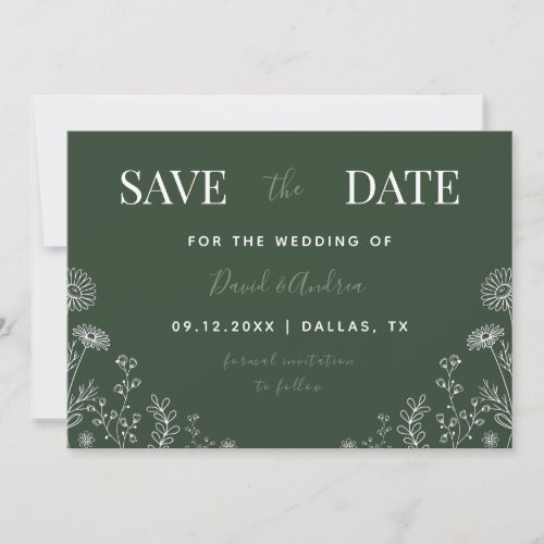 Sage Green  Wildflowers Drawn Nature Leaves Fall Save The Date