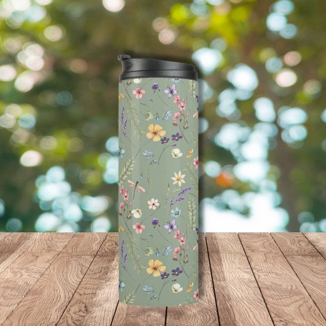  Sage Green Wildflowers Personalized  Thermal Tumbler (Creator Uploaded)
