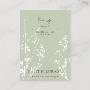 Sage Green Wildflowers QR Jewelry Display Card