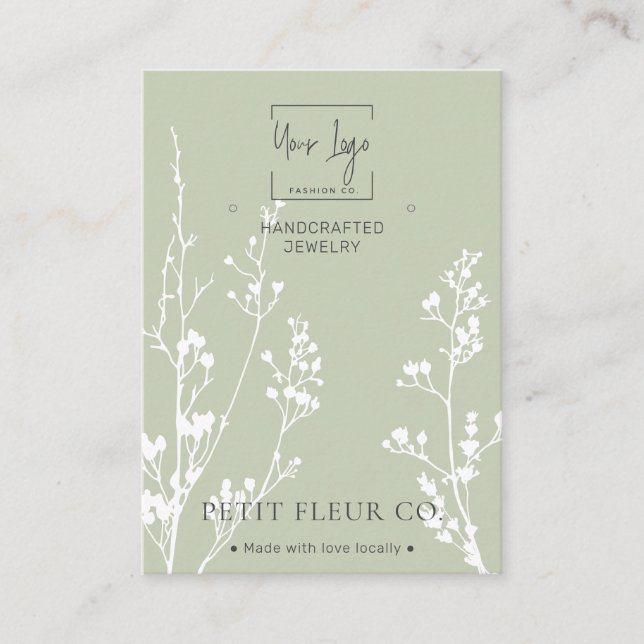 Sage Green Wildflowers QR Jewelry Display Card (Front)