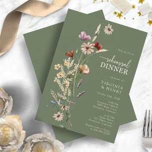 Sage Green Wildflowers Rehearsal Dinner Invitation
