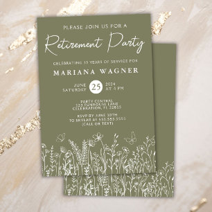 Sage Green Wildflowers Retirement Party Invitation