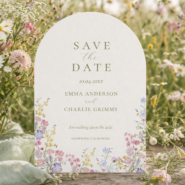 Sage Green Wildflowers Wedding Save the Date Invitation (Sage Green Wildflowers Wedding Save the Date Invitation)