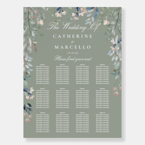 Sage Green Wildflowers Wedding Seating Plan Chart Foam Board