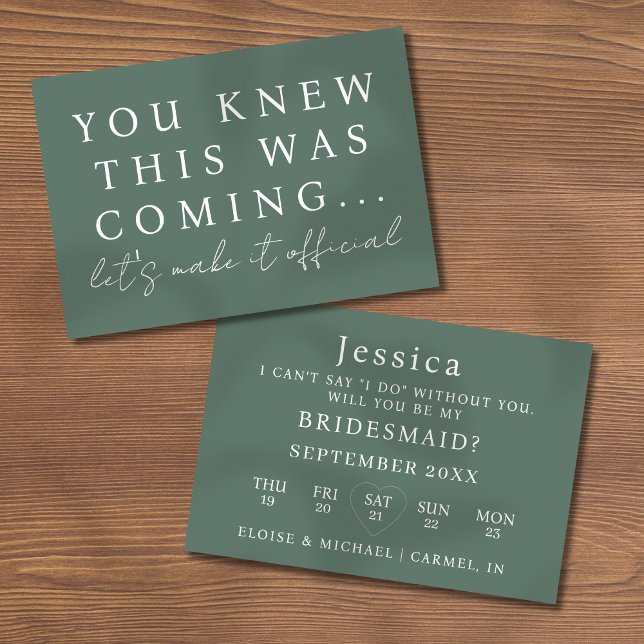 Sage Green Will You Be My Bridesmaid Proposal Card (Pop the question to your bridal party with this Will You Be My Bridesmaid Proposal Card! )