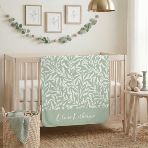 Sage Green Willow Bough Monogrammed Baby Blanket