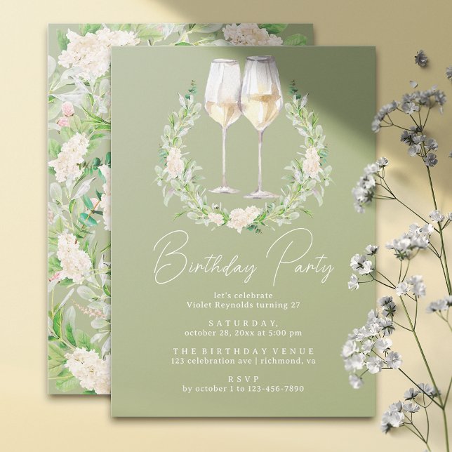 Sage Green Wine | Modern Any Age Adult Birthday Invitation (Creator Uploaded)