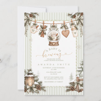 Sage Green Winter A Baby Is Brewing Shower Invitation