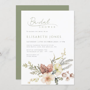 Sage Green Winter Christmas Floral Bridal Shower Invitation