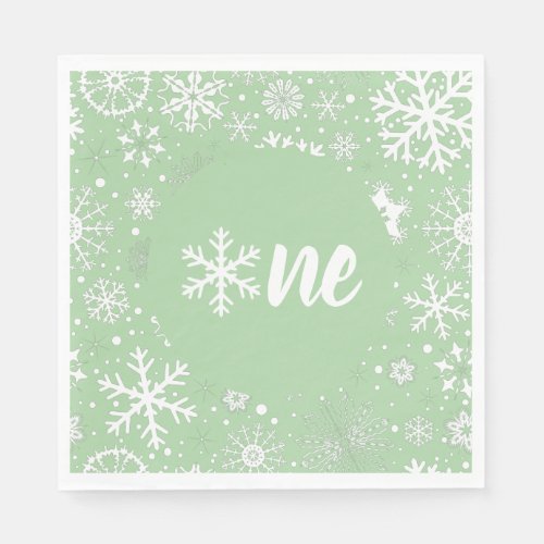 Sage Green Winter First Birthday Snowflake One  Napkins