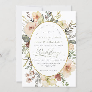 Sage Green Winter Gold Botanical Monogram Wedding Invitation