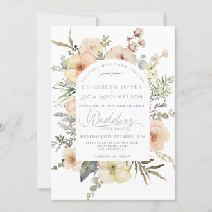 Sage Green Winter Pine Floral Christmas Wedding Invitation