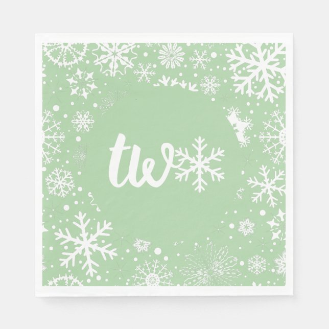 Sage Green Winter Second Birthday Snowflake  Napkins (Front)
