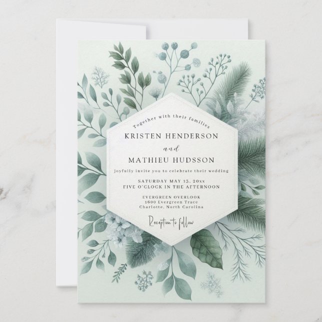 Sage Green Wintry Botanical Wedding Invitation (Front)