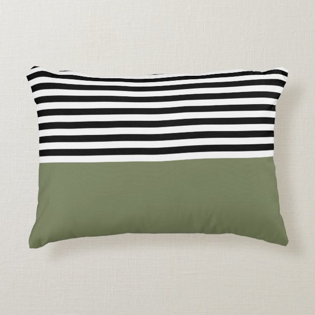 Sage Green With Black and White Stripes Accent Pillow (Front)