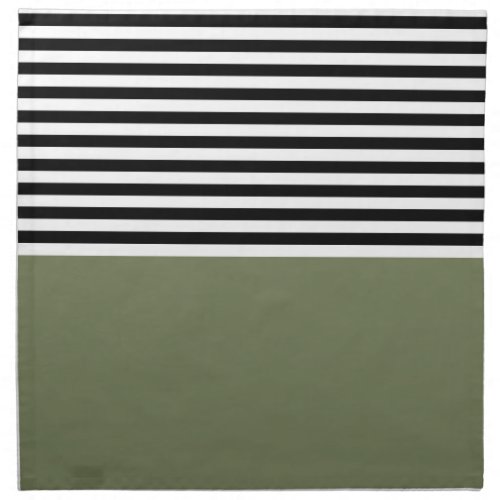 Sage Green With Black and White Stripes Cloth Napkin