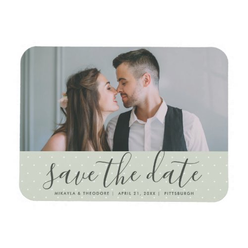 Sage Green with Dots Save the Date Wedding Photo Magnet
