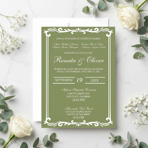 Sage green with frame wedding Spanish Invitation