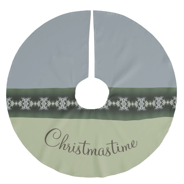Sage Green With Grey Holiday Brushed Polyester Tree Skirt (Front)
